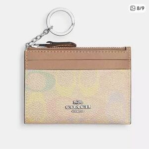 🌈Coach NWT Mini Skinny Rainbow Pastel Signature Card Case Keyring